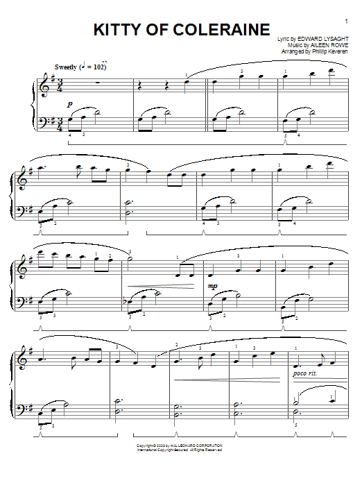 Product picture to: Kitty Of Coleraine (arr. Phillip Keveren)
