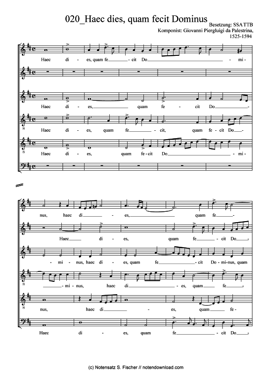 Product picture to: Haec dies, quam fecit Dominus Giovanni Piergluigi da Palestrina, 1525-1594 