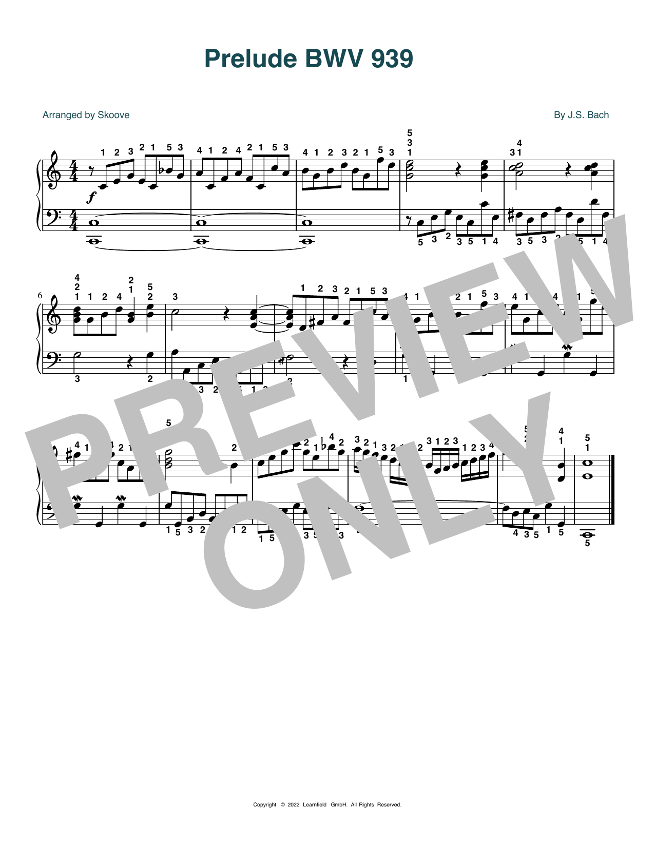 Produktbild zu: Prelude BWV 939 (arr. Skoove)