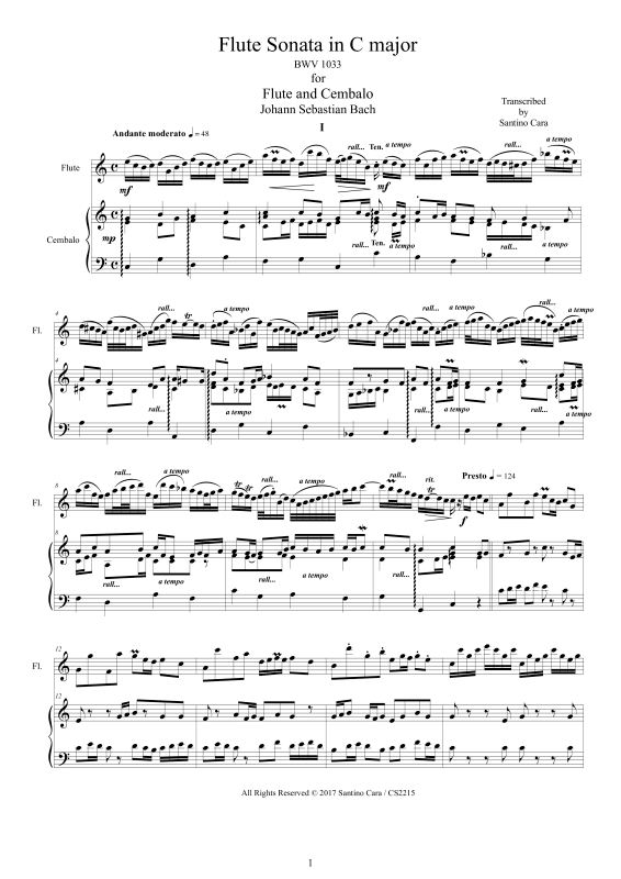 Product picture to: Flöten Sonate in C-Dur BWV 1033Johann Sebastian Bach