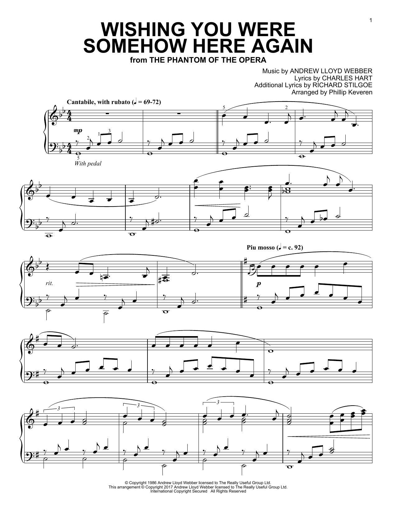 Product gallery: Page 1 of 1 Wishing You Were Somehow Here Again (from The Phantom Of The Opera) (arr. Phillip Keveren), Andrew Lloyd Webber
