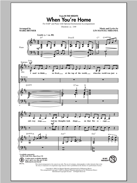 Produktbild zu: When You're Home (from In The Heights) (arr. Mark Brymer)