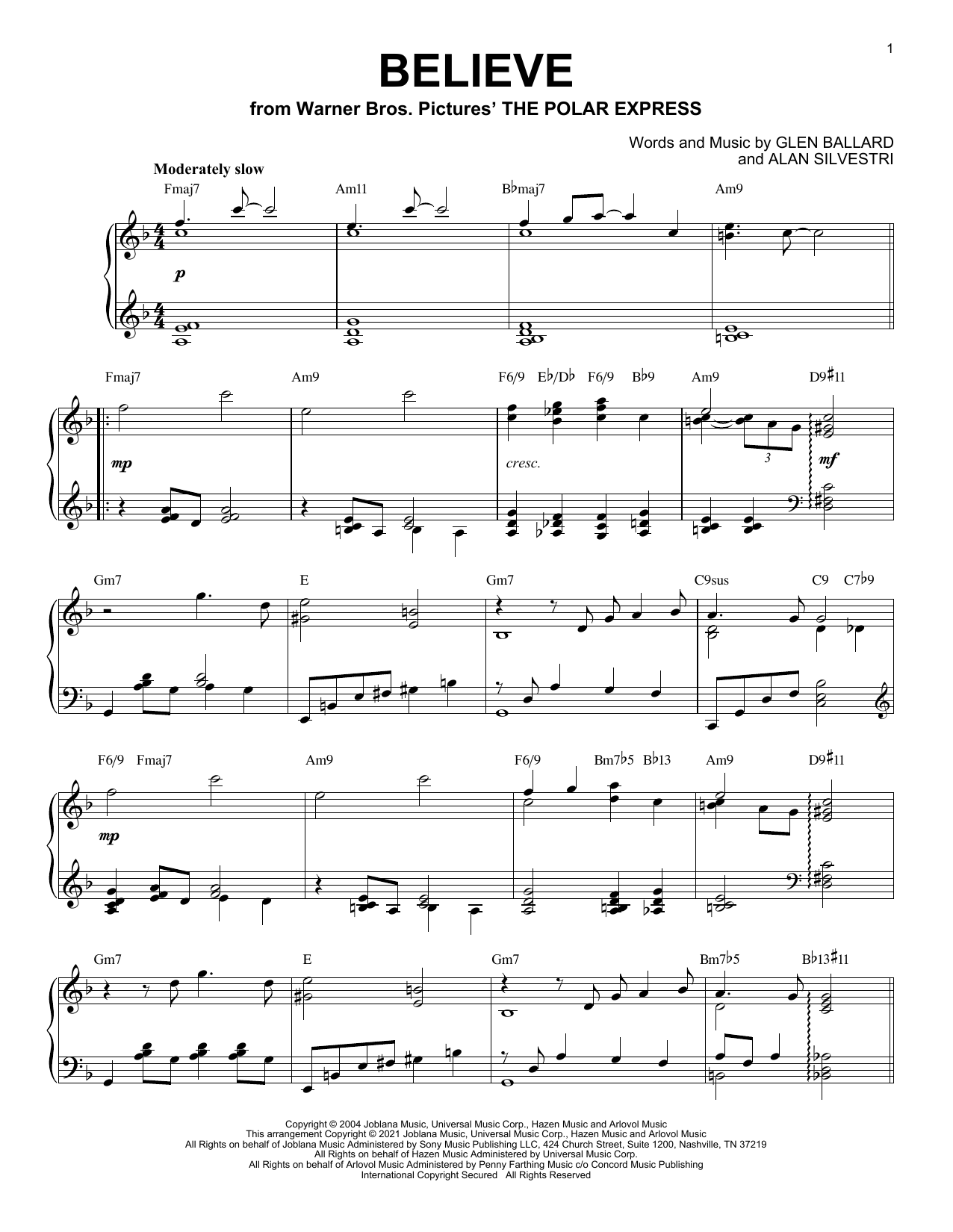 Product picture to: Believe [Jazz version] (from The Polar Express) (arr. Brent Edstrom)