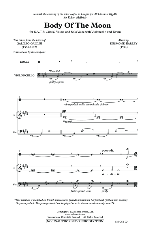 Produktgalerie: Seite 1 von 11 Body of the Moon, , Solo Gesang, Gemischter Chor, Violoncello und Trommel