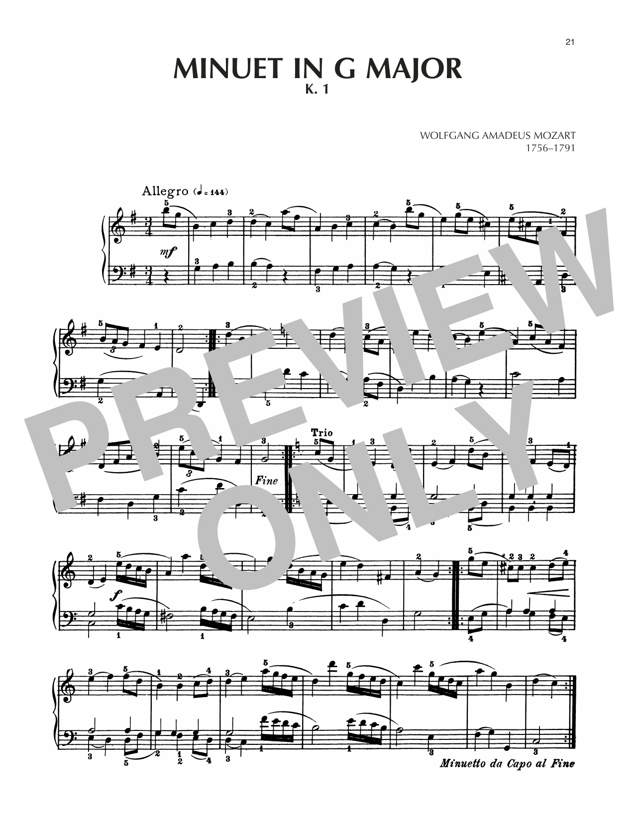 Produktbild zu: Minuet In G Major, K. 1
