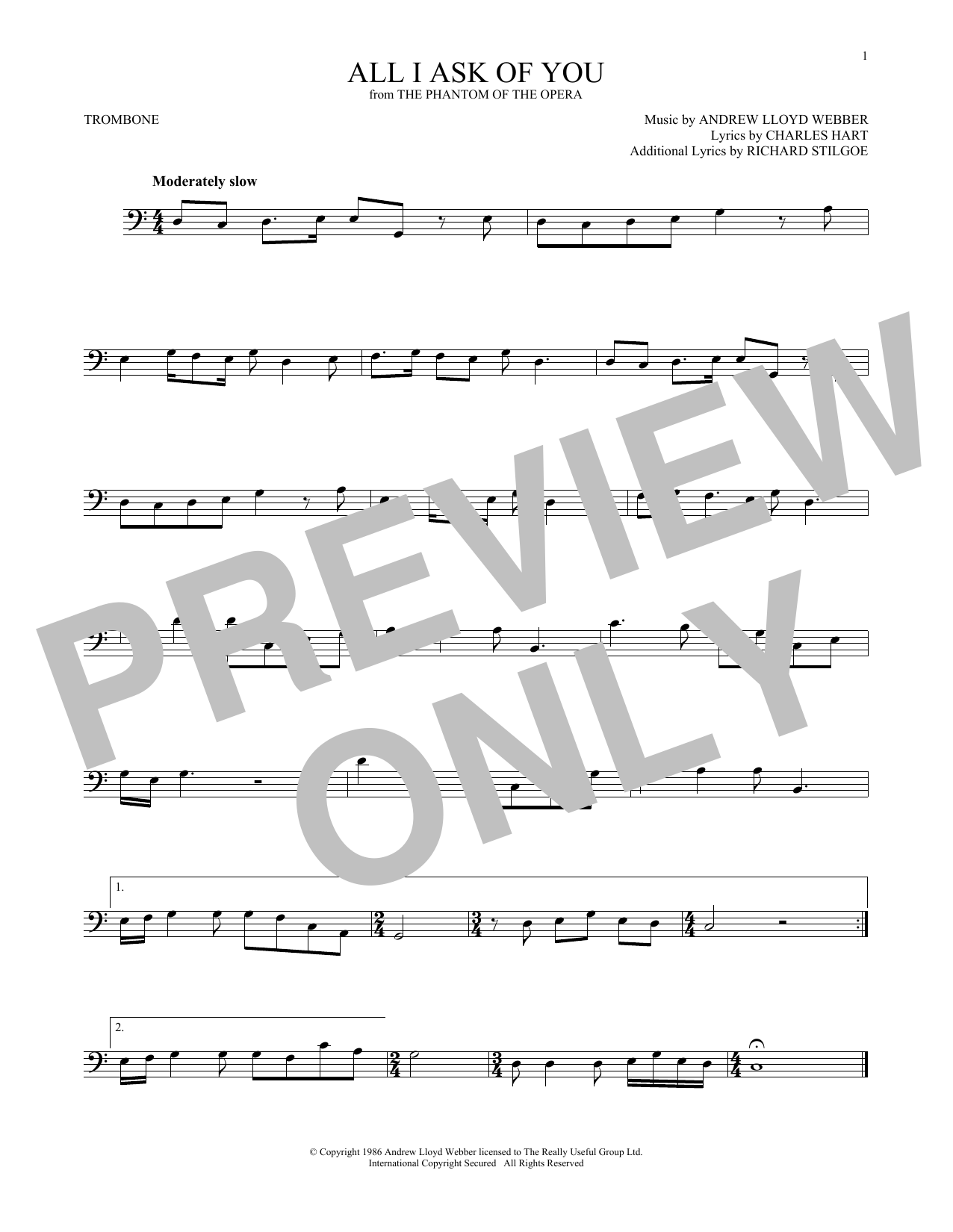 Product gallery: Page 1 of 1 All I Ask Of You (from The Phantom Of The Opera), Andrew Lloyd Webber