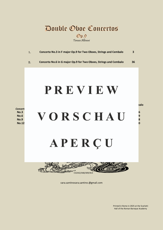 Product gallery: Page 3 of 11 Four Double Oboe Concertos Op.9, , 2 Solo Oboes, String Ensemble, and Harpsichord (Bc)