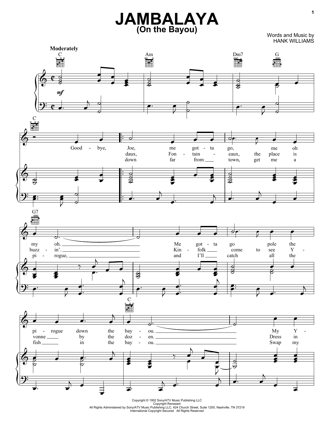 Produktgalerie: Seite 1 von 1 Jambalaya (On The Bayou), Hank Williams, Gesang, Gitarre, Klavier