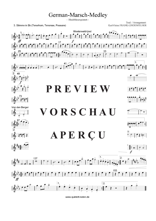 Produktgalerie: Seite 14 von 21 German-Marsch-Medley , Blasorchester Fatamo, (Blechbläser Quintett flexible Besetzung)
