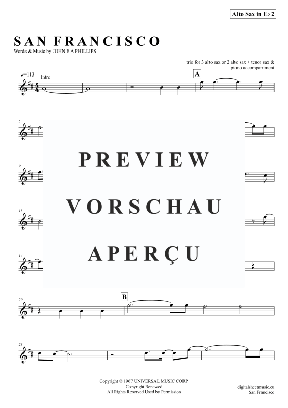 Produktgalerie: Seite 11 von 11 San Francisco, McKenzie, Scott, (Saxophon Trio AAA(T) + Klavier)