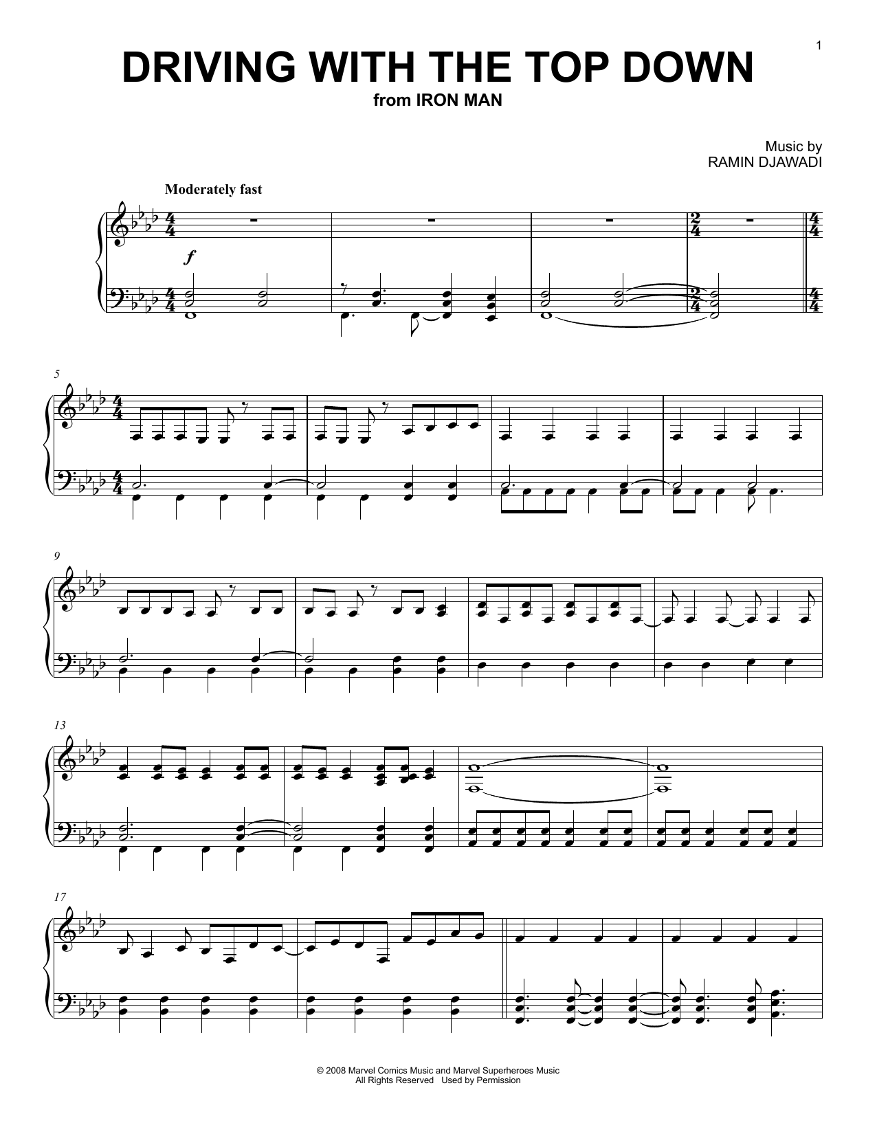 Produktgalerie: Seite 1 von 1 Driving With The Top Down (from Iron Man), Ryeland Allison, Klavier