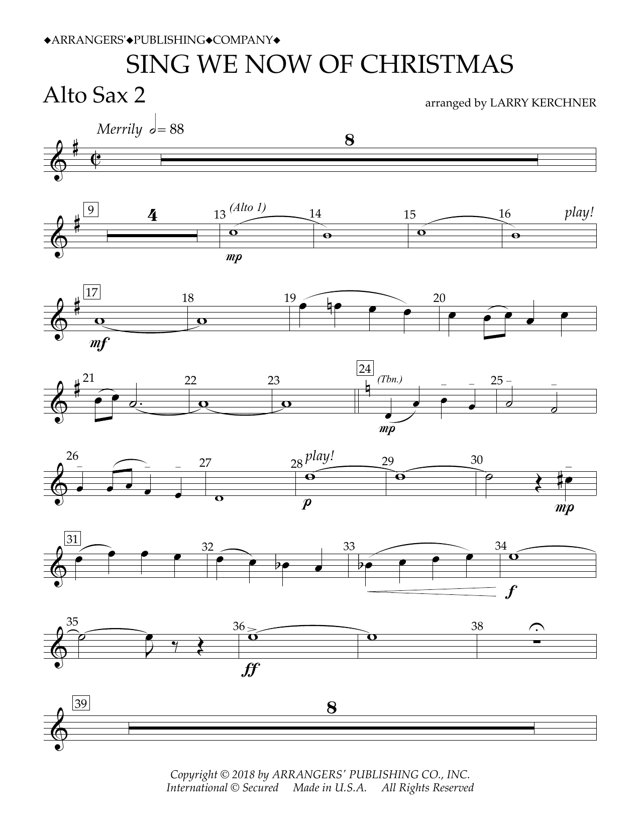 Product picture to: Sing We Now of Christmas (arr. Larry Kerchner) - Eb Alto Saxophone 2