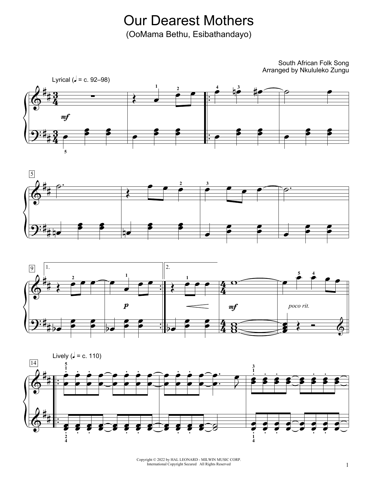 Produktbild zu: Our Dearest Mothers (Oomama Bethu Esibathandayo) (arr. Nkululeko Zungu)