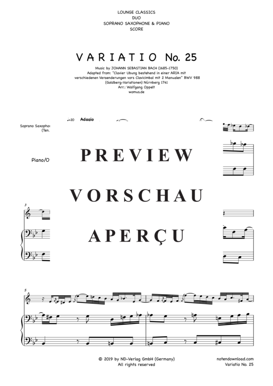 Product gallery: Page 2 of 9 Variatio Nr. 25 (Goldberg-Variationen) , ,  (soprano saxophone + piano/organ)