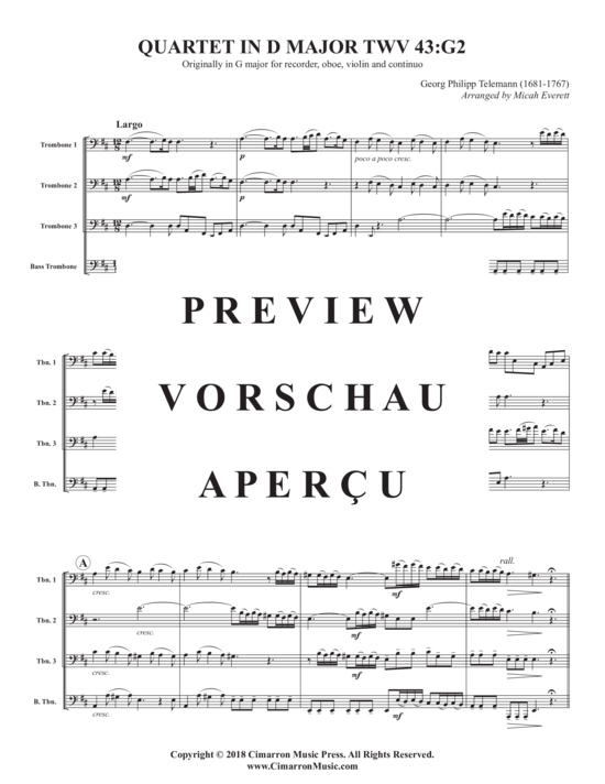 Product gallery: Page 3 of 21 Quartet in D Major, TWV 43:G2 , , (Trombone Quartet)