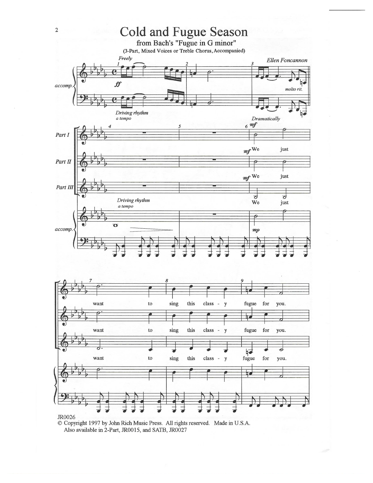 Produktbild zu: Cold and Fugue Season (arr. Ellen Foncannon)