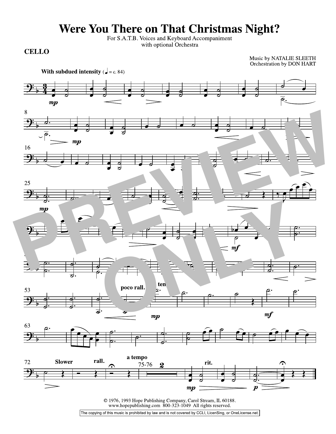 Product picture to: Were You There On That Christmas Night? (arr. Don Hart) - Cello