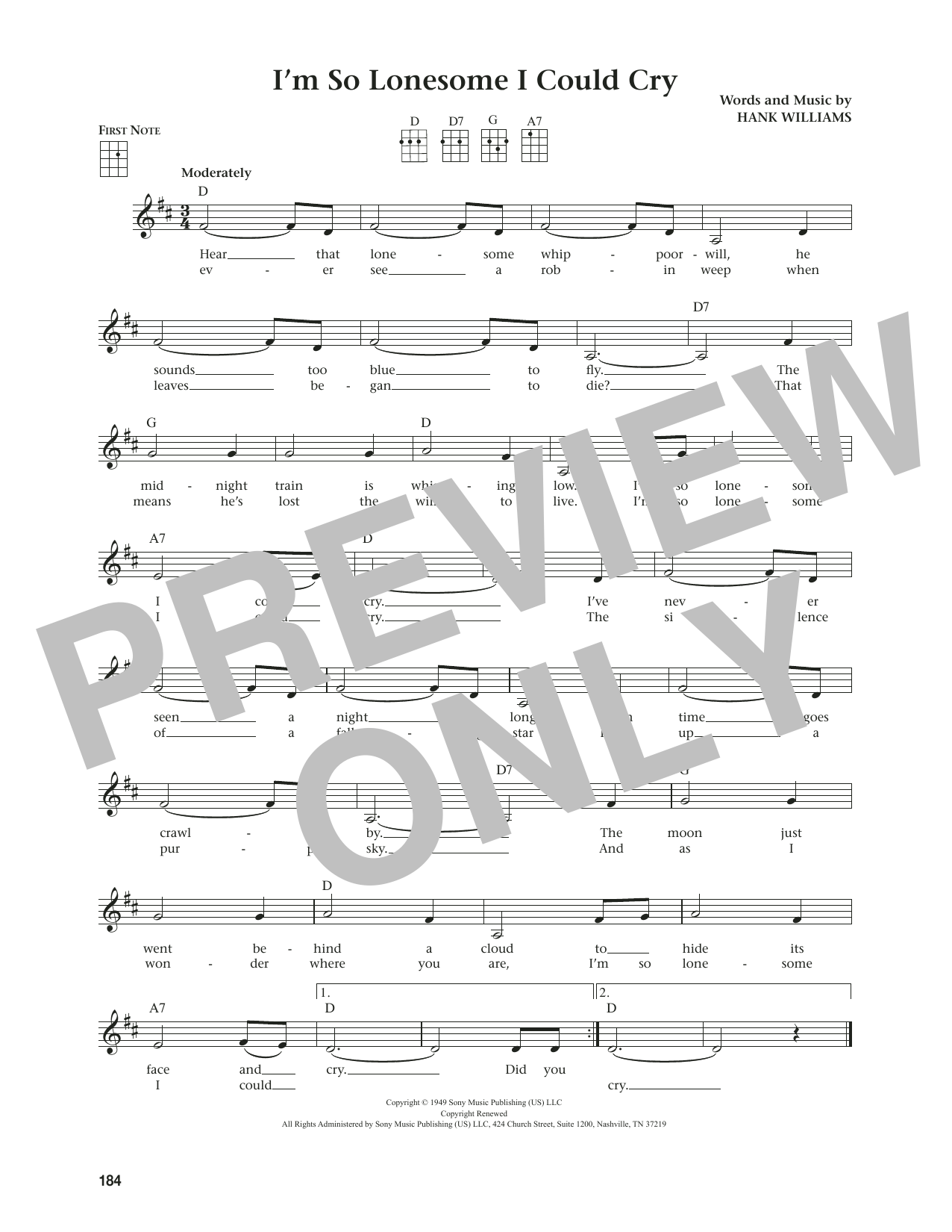 Produktgalerie: Seite 1 von 1 I'm So Lonesome I Could Cry (from The Daily Ukulele) (arr. Jim Beloff), Hank Williams, Sr., Ukulele