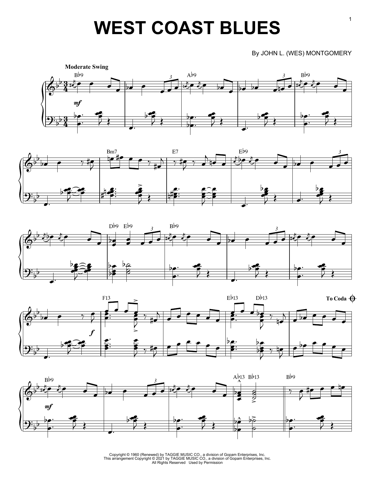 Product picture to: West Coast Blues [Jazz version] (arr. Brent Edstrom)