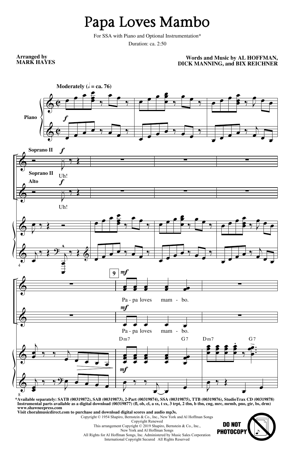 Produktgalerie: Seite 1 von 1 Papa Loves Mambo (arr. Mark Hayes), Perry Como, Chor