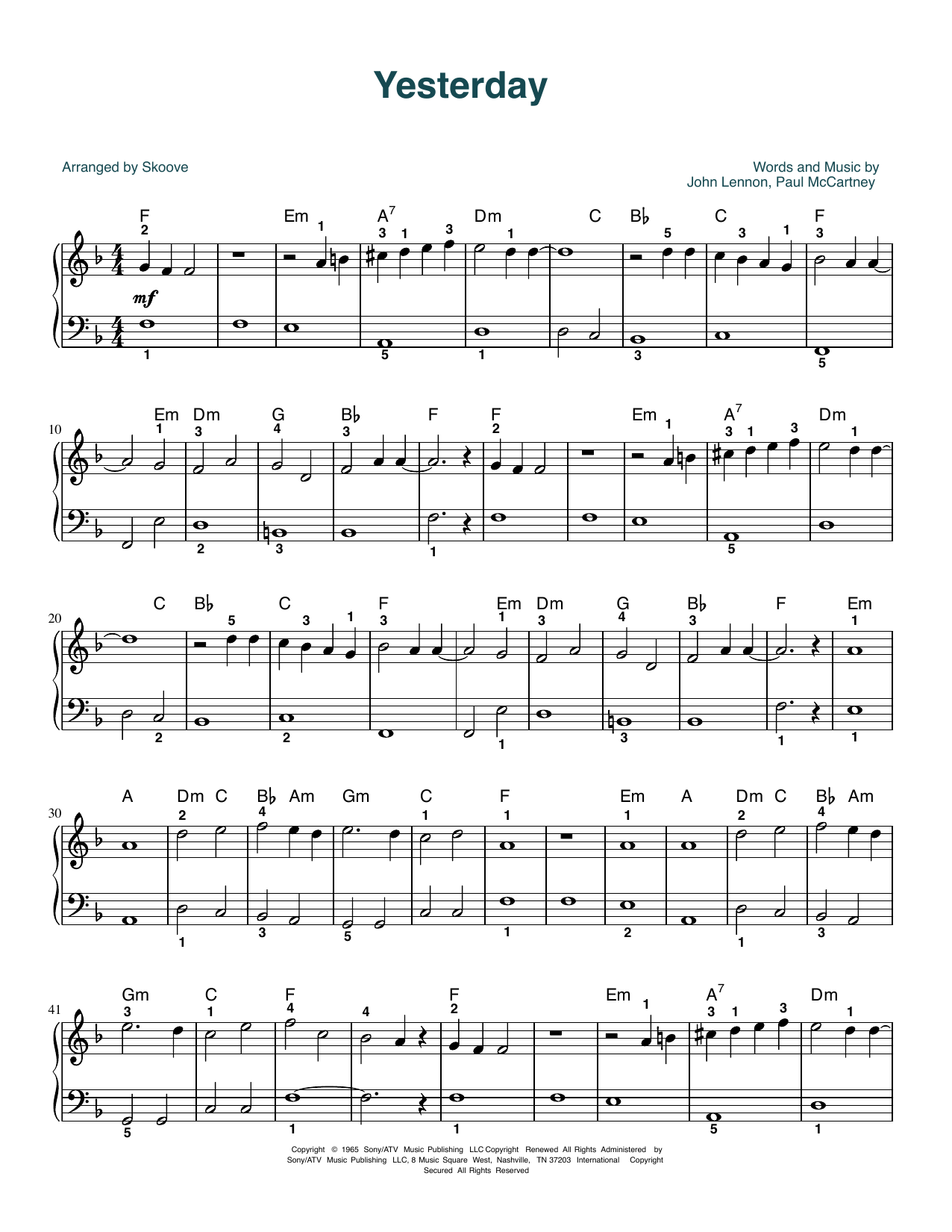 Produktgalerie: Seite 1 von 1 Yesterday (arr. Skoove), The Beatles, Klavier