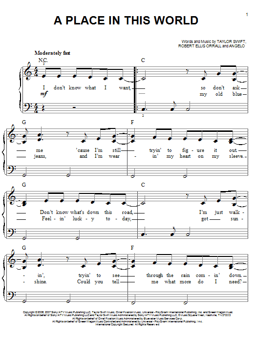 Produktgalerie: Seite 1 von 1 A Place In This World, Taylor Swift, Klavier