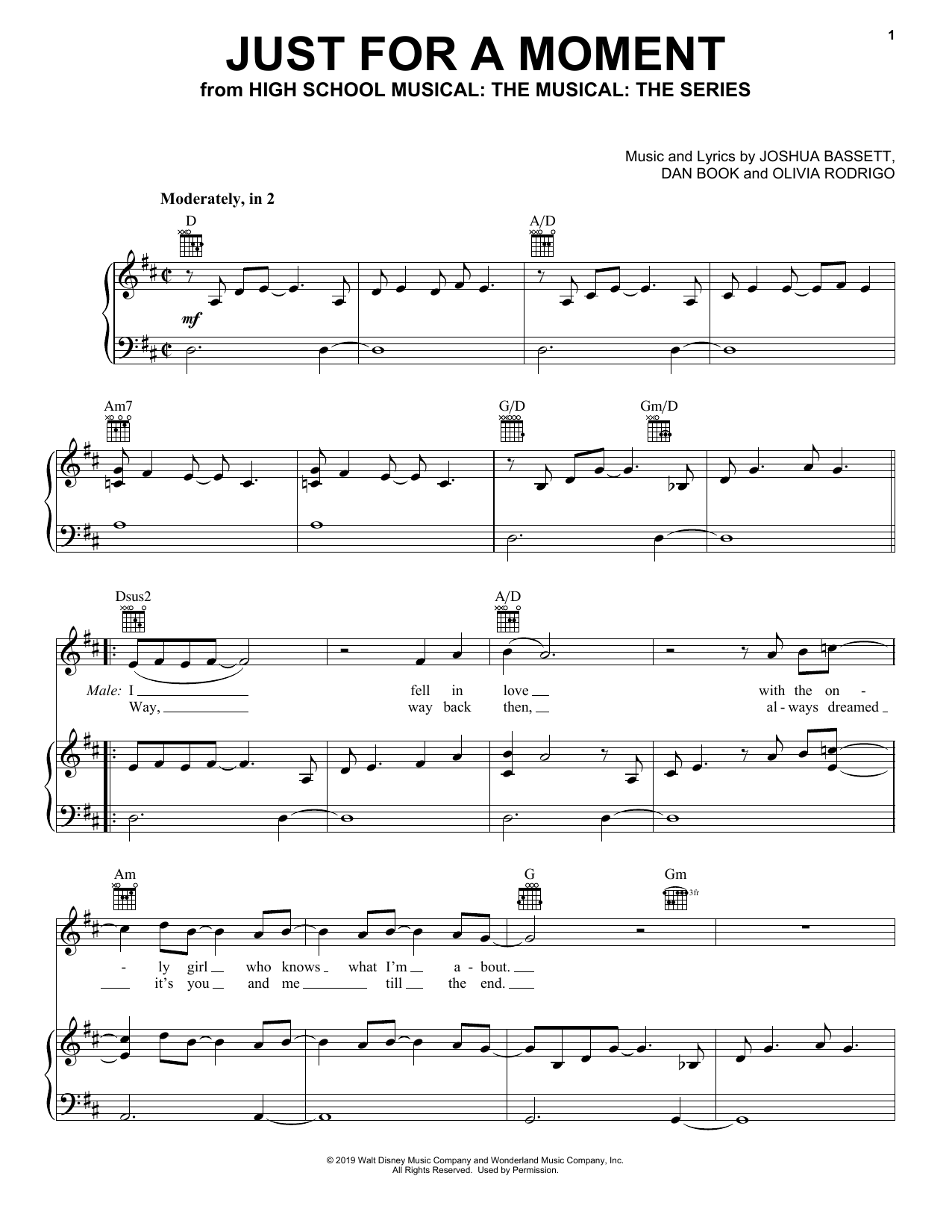 Product gallery: Page 1 of 1 Just For A Moment (from High School Musical: The Musical: The Series), Olivia Rodrigo & Joshua Bassett
