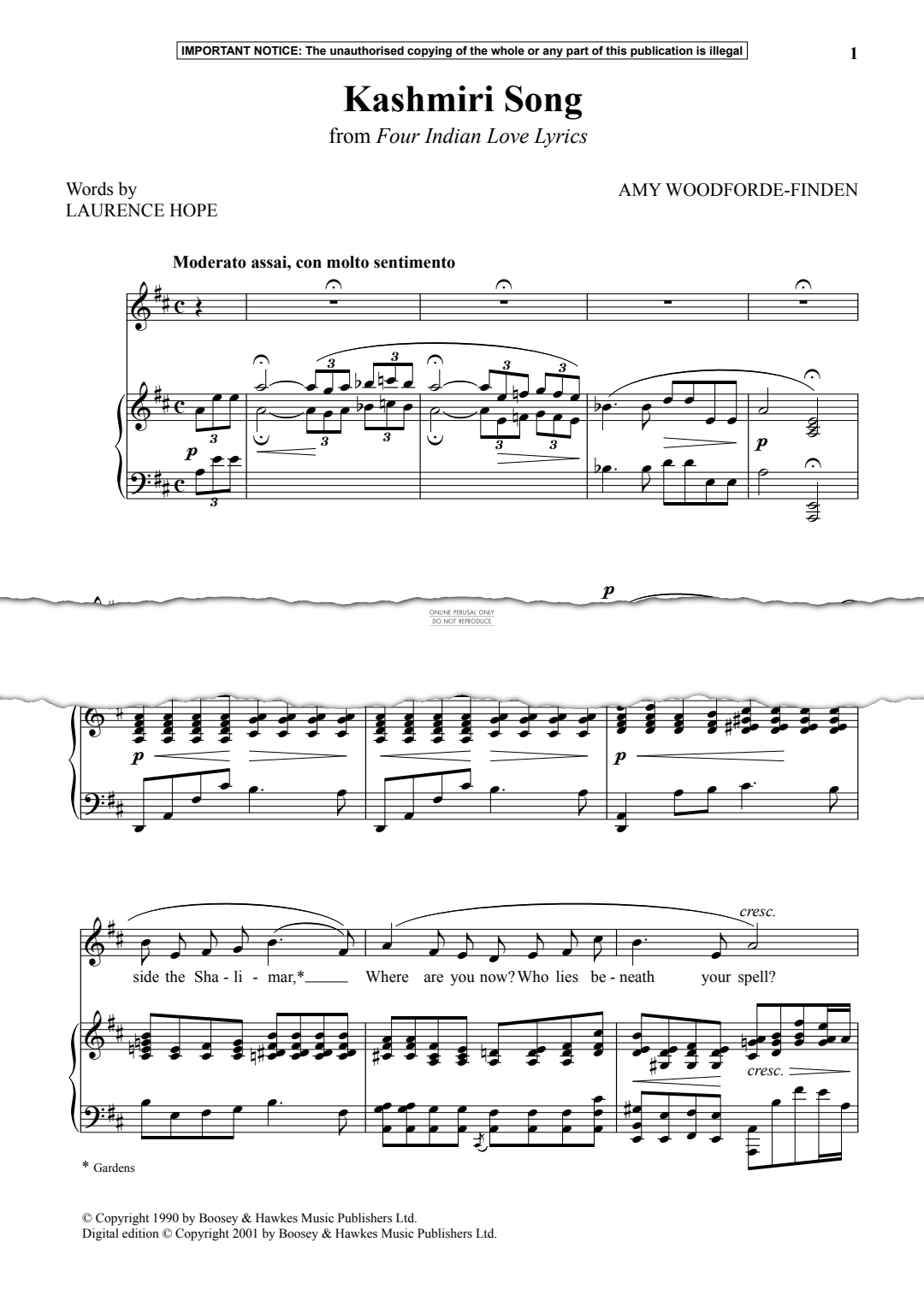 Produktgalerie: Seite 1 von 1 Kashmiri Song from Four Indian Love Lyrics, Amy Woodforde-Finden, Gesang, Klavier