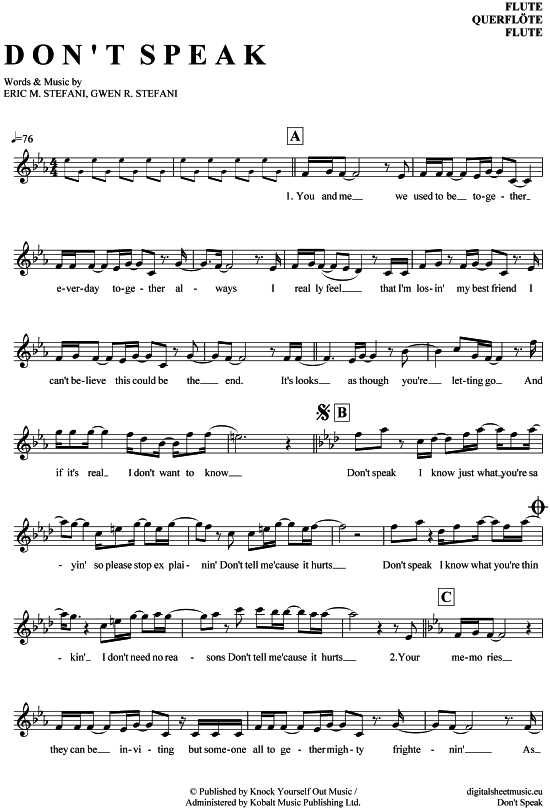 Product gallery: Page 1 of 4 Don´t speak , No Doubt, (transverse flute)