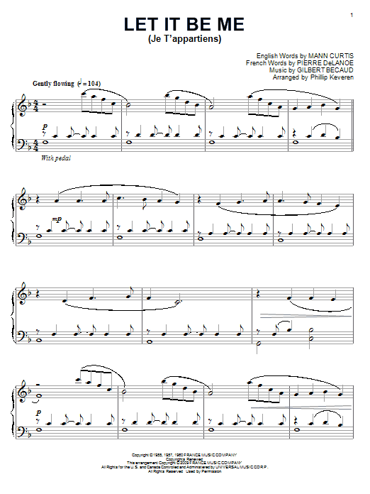 Product gallery: Page 1 of 1 Let It Be Me (Je T'appartiens) (arr. Phillip Keveren), Elvis Presley