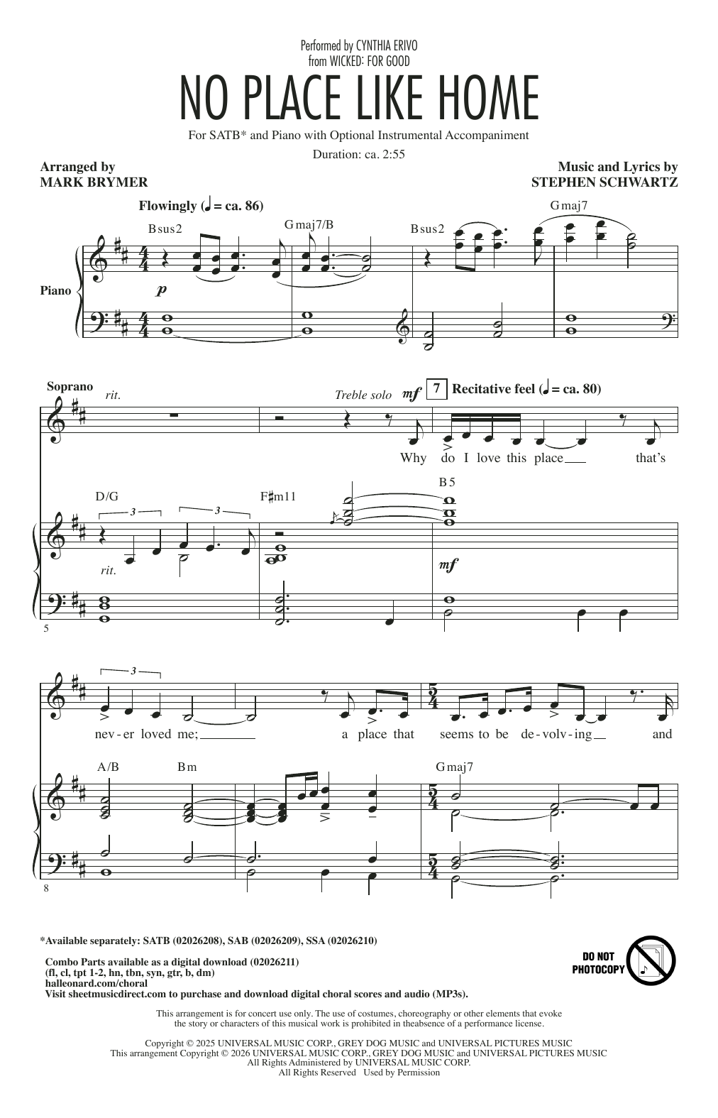 Produktgalerie: Seite 1 von 1 No Place Like Home (arr. Mark Brymer), Cynthia Erivo, Chor