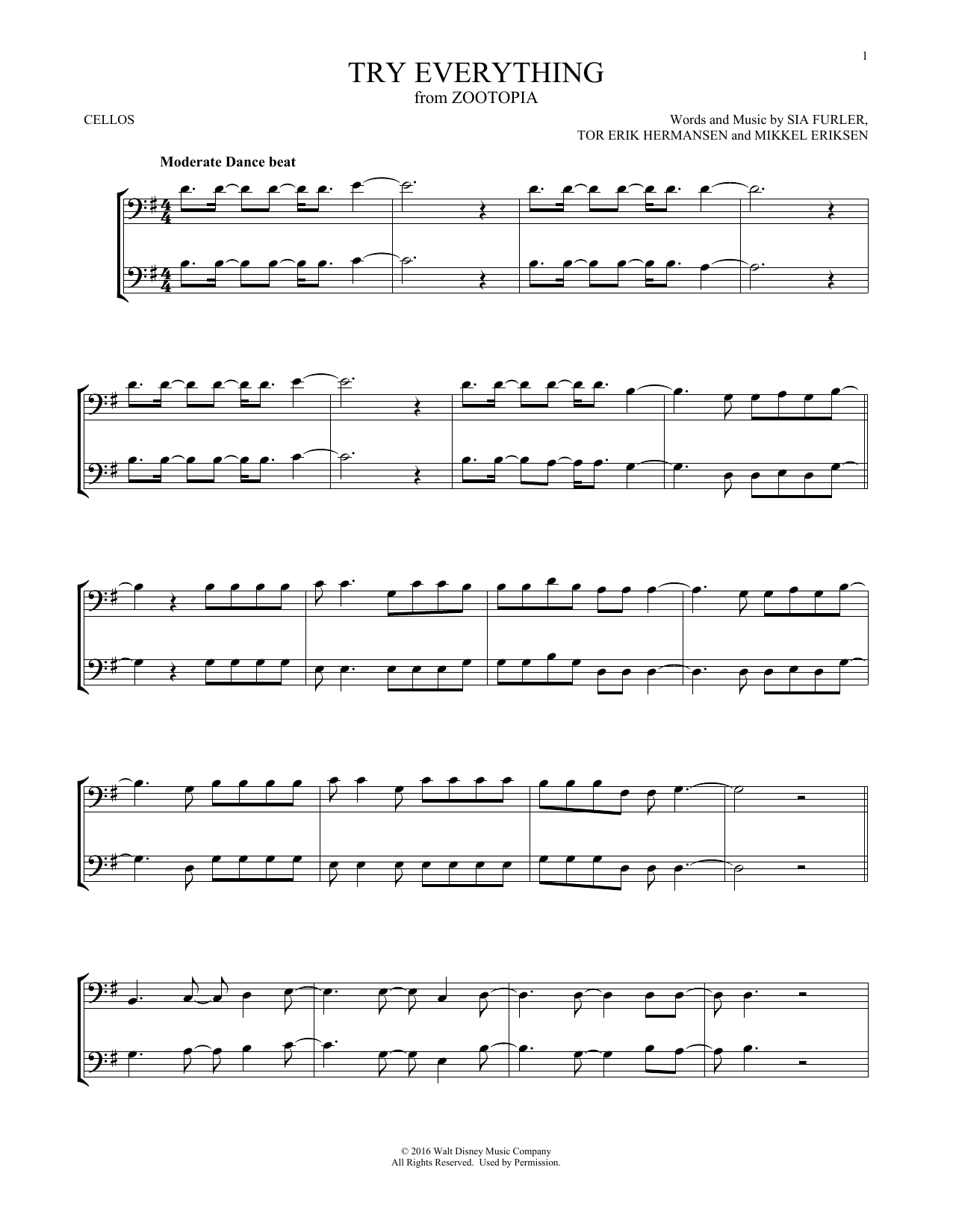 Produktgalerie: Seite 1 von 1 Try Everything (from Zootopia), Shakira, Violoncello