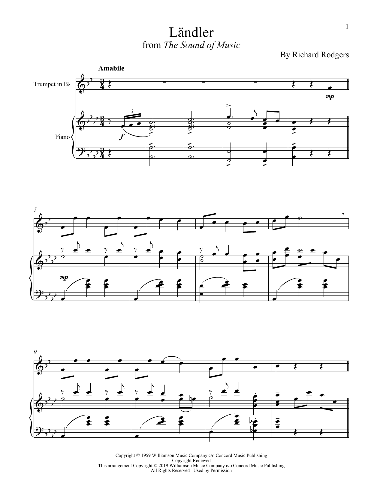 Produktgalerie: Seite 1 von 1 Landler (from The Sound of Music), Rodgers & Hammerstein, Horn, Klavier