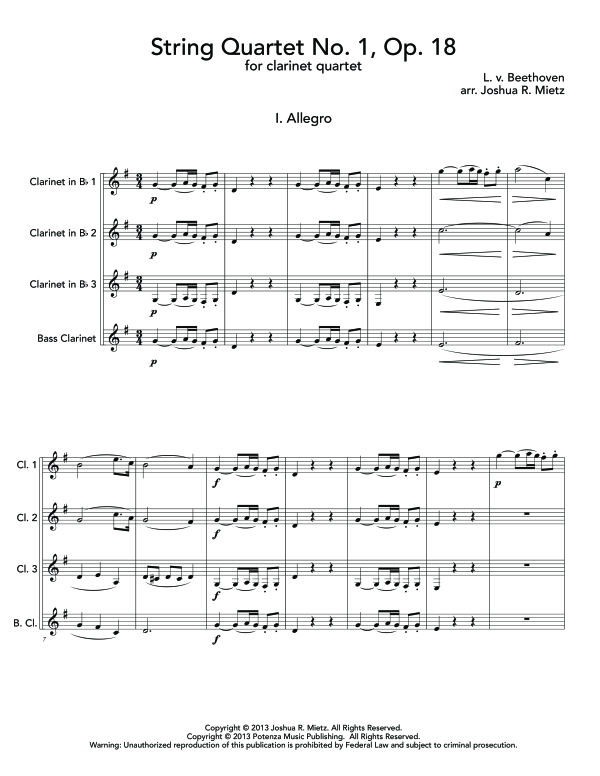 Product gallery: Page 1 of 11 String Quartet No. 1, Mvt. 1, , (Clarinet Quartet)