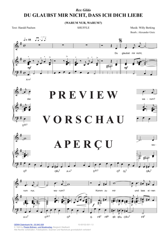 Produktgalerie: Seite 3 von 3 Du glaubst mir nicht, dass ich dich liebe (Warum nur, warum) , Gildo, Rex, (Klavier und Gesang)