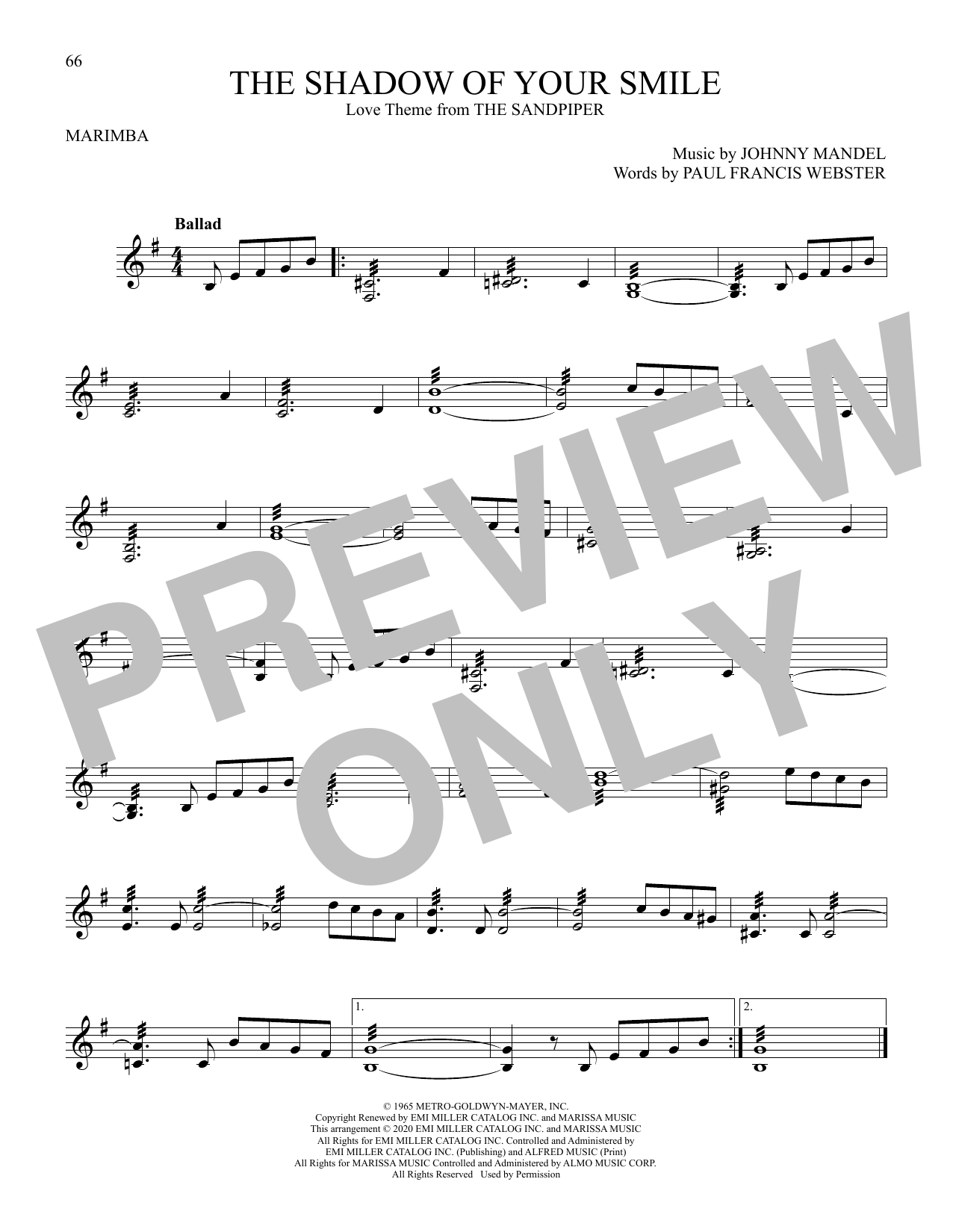 Produktgalerie: Seite 1 von 1 The Shadow Of Your Smile, Johnny Mandel and Paul Francis Webster, Marimba