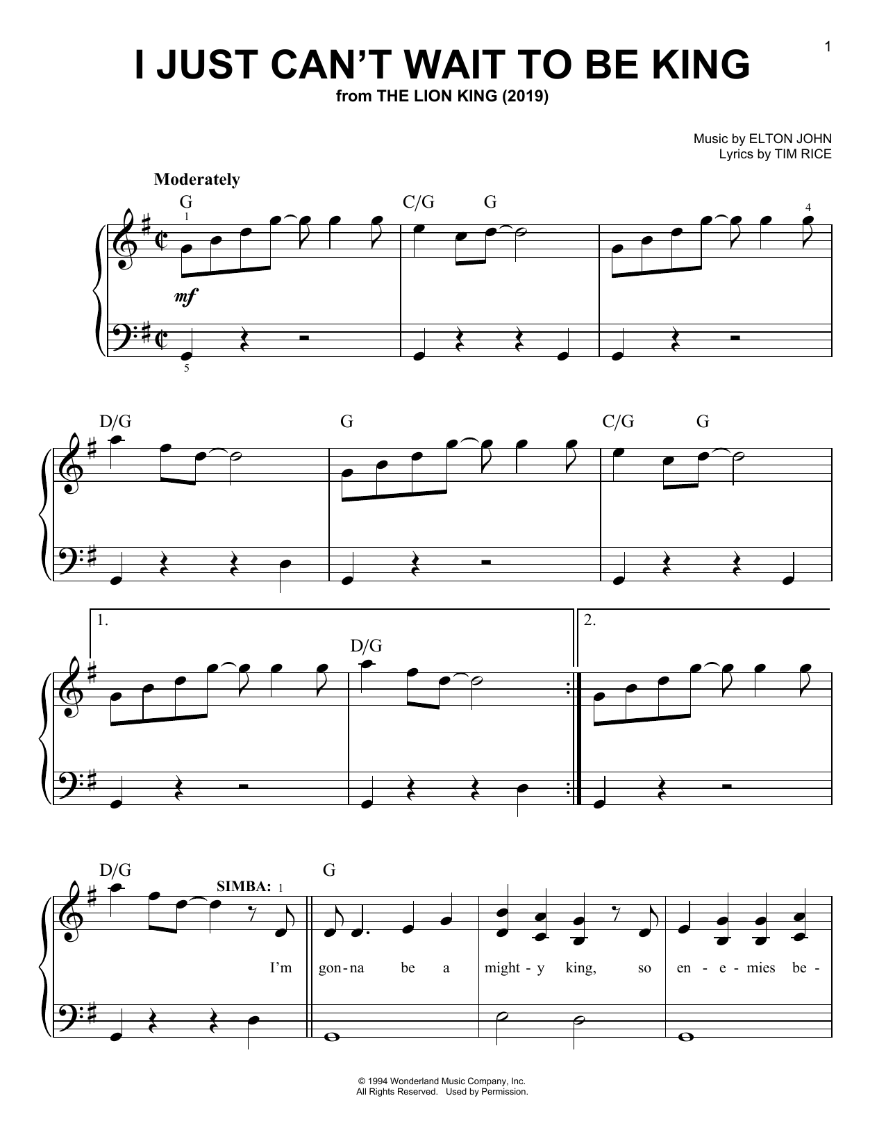 Produktbild zu: I Just Can't Wait To Be King (from The Lion King 2019)