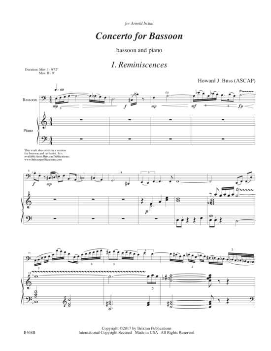 Product picture to: Concerto for Bassoon Howard J. Buss