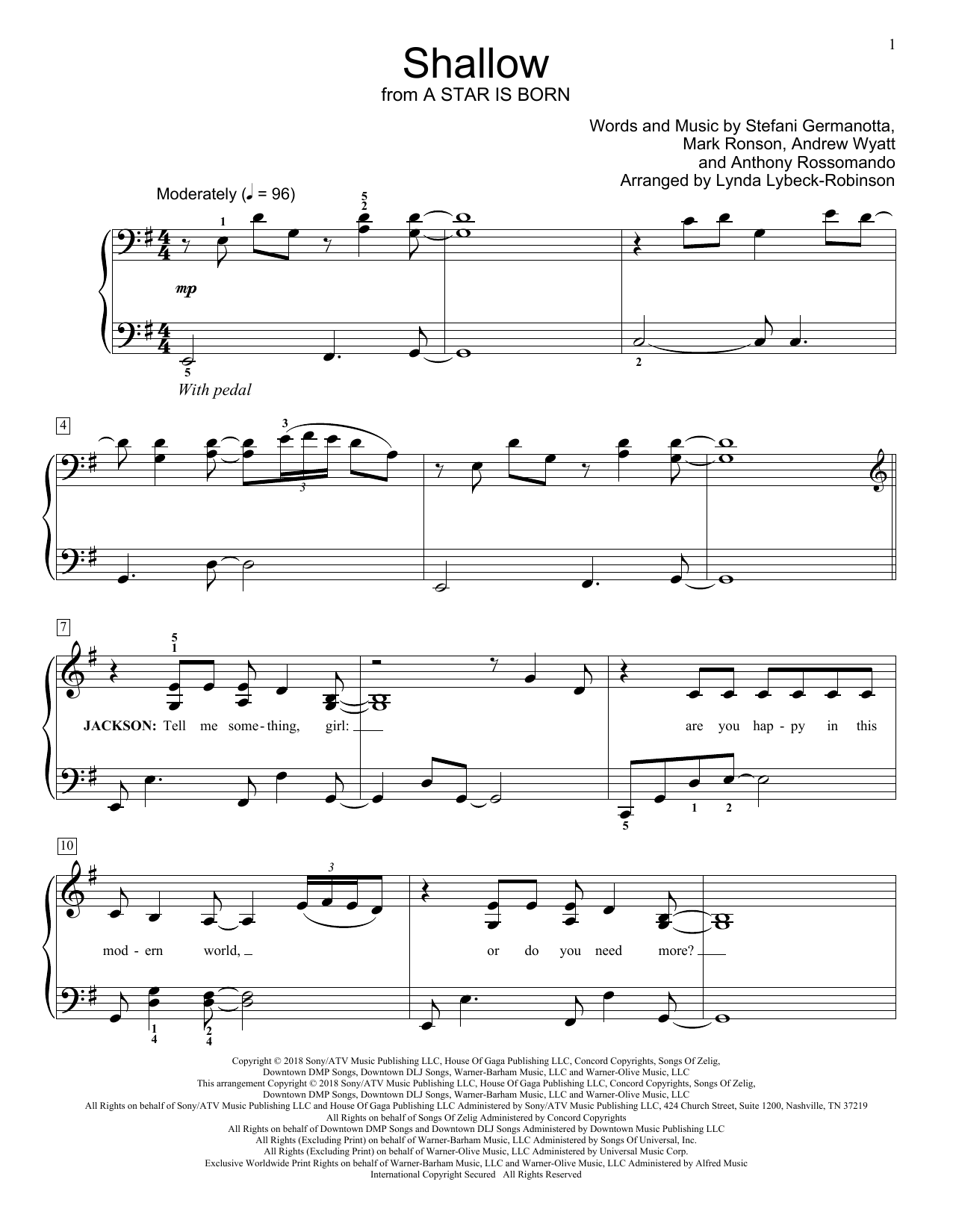Produktbild zu: Shallow (from A Star Is Born) (arr. Lynda Lybeck-Robinson)
