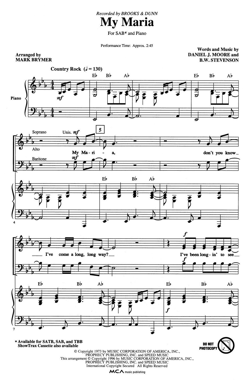 Product gallery: Page 1 of 1 My Maria (arr. Mark Brymer), Brooks & Dunn