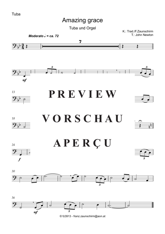 Product picture to: Amazing Grace (Tuba Solo + Orgel-Playback) Traditional (Zaunschirm)