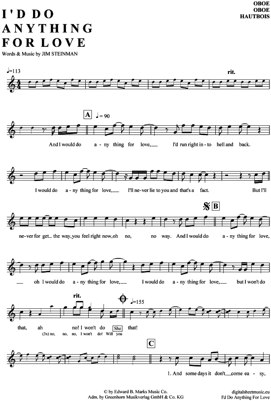 Produktgalerie: Seite 1 von 5 I´d do anything for love , Meat Loaf, (Oboe)
