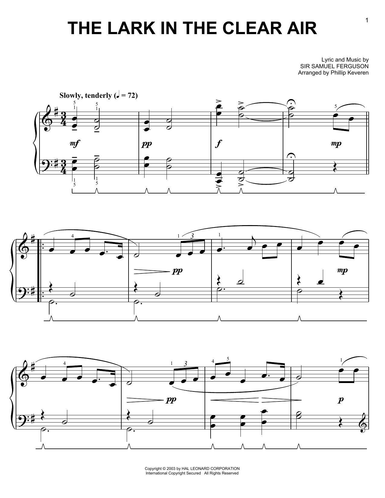 Product picture to: The Lark In The Clear Air (arr. Phillip Keveren)