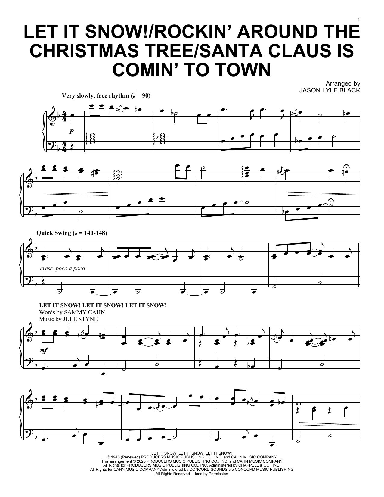 Let It Snow!/Rockin' Around the Christmas Tree/Santa Claus Is Comin' To Town (Jason Lyle Black) | Sheet Music: Piano Solo | PDF Download for Free Printable Christmas Music Sheets Piano