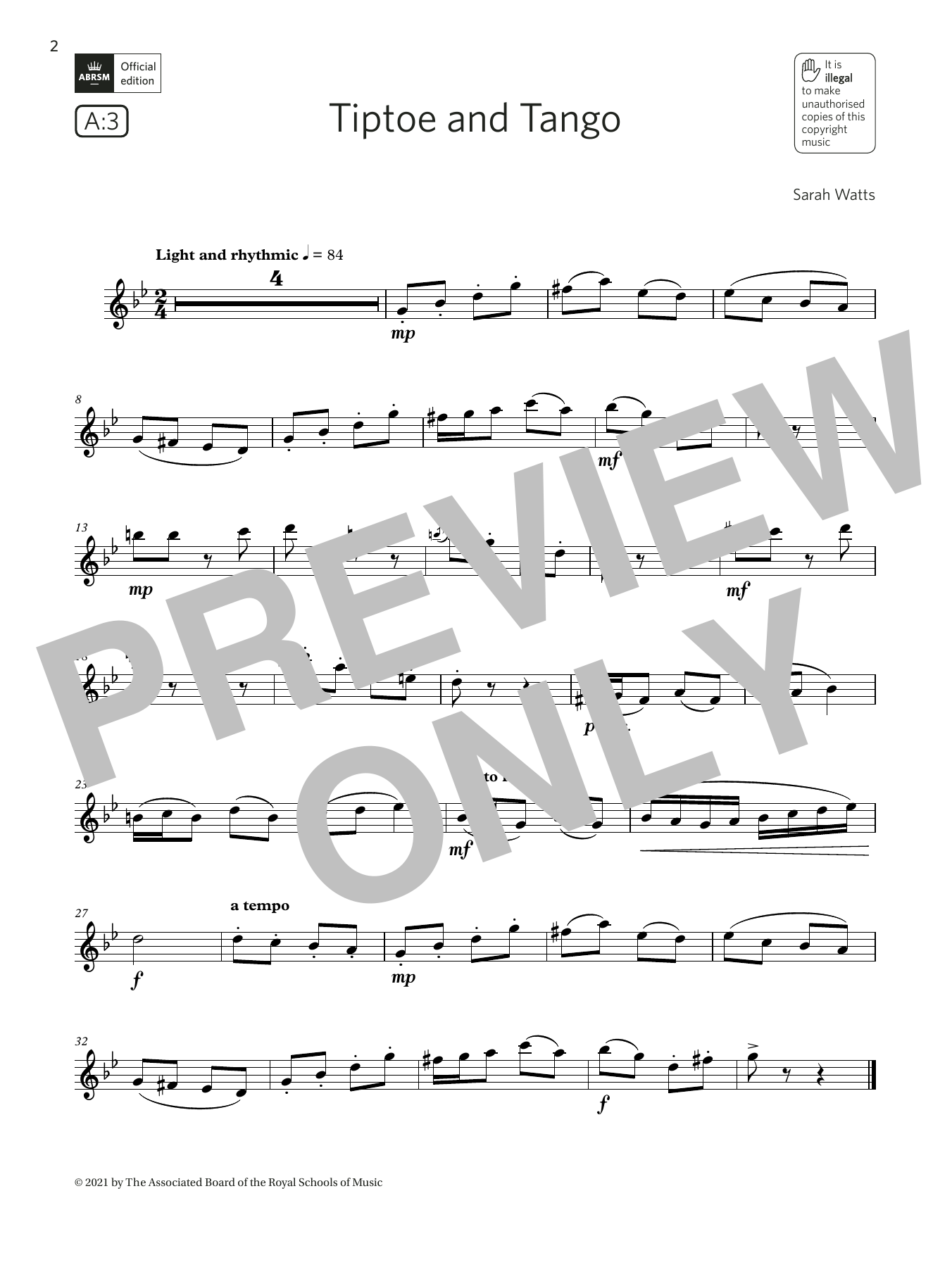 Product gallery: Page 1 of 1 Tiptoe and Tango (Grade 3 List A3 from the ABRSM Flute syllabus from 2022), Sarah Watts