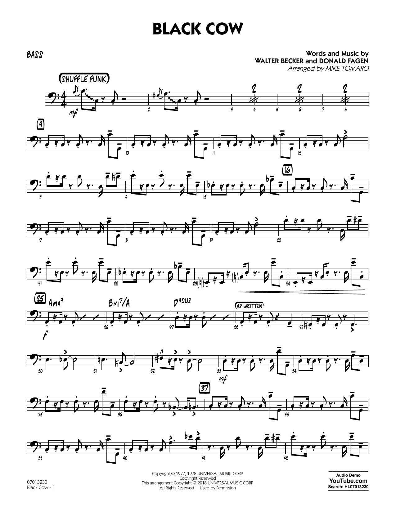 Produktgalerie: Seite 1 von 1 Black Cow (arr. Mike Tomaro) - Bass, Steely Dan