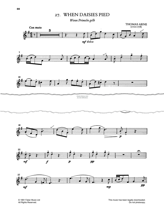 Product gallery: Page 1 of 1 When Daisies Pied (from 'First Book of Clarinet Solos'), Thomas Arne
