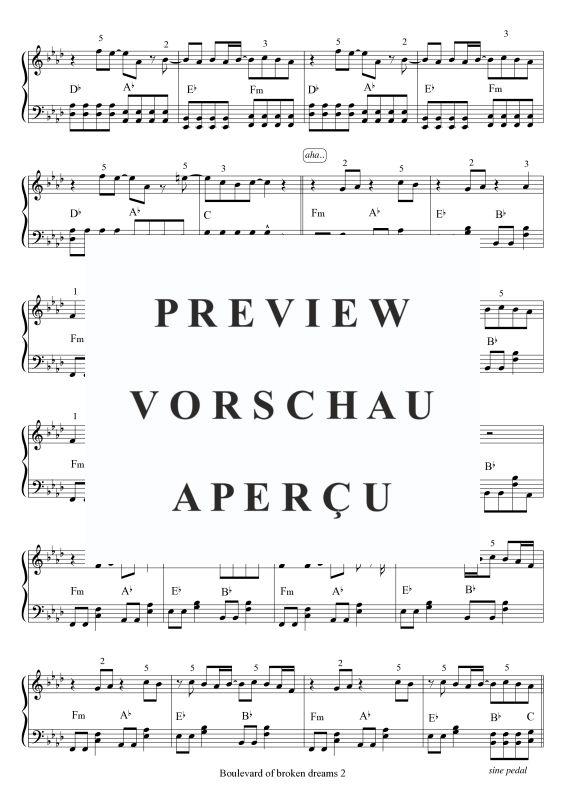 Product gallery: Page 3 of 5 Boulevard of broken dreams, Green Day, Piano Solo