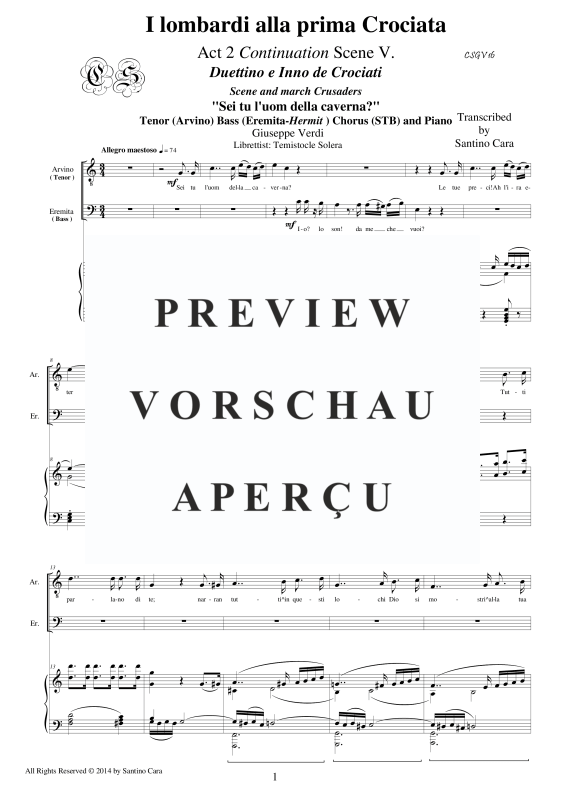 Produktgalerie: Seite 2 von 11 I Lombardi - (Act 2-Vb) Sei tu l'uom della caverna, , Gemischter Chor STB Soli und Klavier