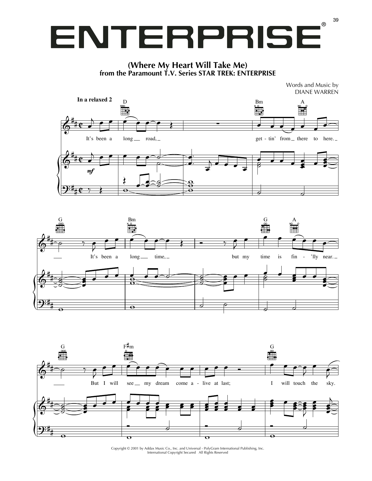 Produktgalerie: Seite 1 von 1 Where My Heart Will Take Me (Theme from Star Trek: Enterprise), Diane Warren, Klavier